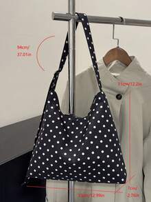 Túi đeo vai nữ, Túi vải hình lưỡi liềm chấm bi thời trang - màu đen - Xem 6