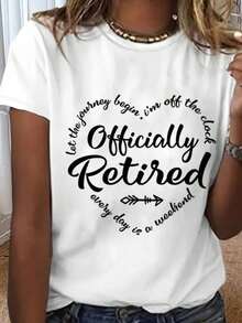 Regalo de jubilación para mujeres, camiseta simple con texto de letras oficialmente jubilado - Blanco - Ver 6