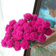 1/3/6/10 unidades de rosas de crochê feitas à mão, flores decorativas, flores artificiais, flores de lã. Decoração para casa, sala de jantar, sala de estar, quarto, casamento, festa. Buquê DIY ideal para presentear, presente para mães, presente para professoras, presente criativo. Adequado para decoração de primavera/verão, Ano Novo, Dia dos Namorados, aniversário, Páscoa ou como presente. - Rosa Quente - Ver 5