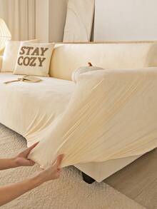 1pc Romantic Wedding Season Beige Faux Fur Solid Color Sofa Cover, Elastic All-Inclusive, Minimalist Pet-Friendly Anti-Slip Anti-Dirty Anti-Scratch, Suitable For All Seasons, Machine Washable, Holiday & New Home Decor Dust Cover For 1/2/3/4 Seater Sofa - Beige - View 10