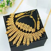 Dubai Gold Jewelry Set 24k Gold Plated Arabic Muslim Bridal Necklace Bracelet Earrings Middle East Women Vintage Jewelrys - Jewelry Set - View 5