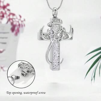 Collar de cruz para hombres, collar colgante de cruz de plata con anzuelo de asta de ciervo, joyería de ciervo, regalo de cumpleaños, Navidad, caza, religioso, cristiano