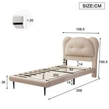 Upholstered Bed, Single Bed, Children's Bed, Headboard In The Shape Of An Animal, Sturdy Slatted Base And Iron Frame Connection, PU, Beige, 90x200cm - Beige - View 12