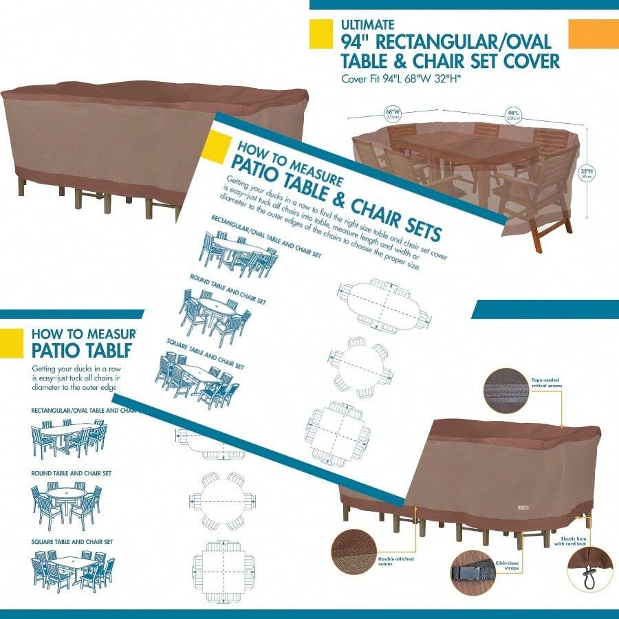 ASDDuck Covers Ultimate Rectangular/Oval Patio Table with Chairs Cover Fits Outdoor Rectangular/Oval Patio Table and Chair Sets 96 in. Long - 96L x 64An x 32Al - Ver 1