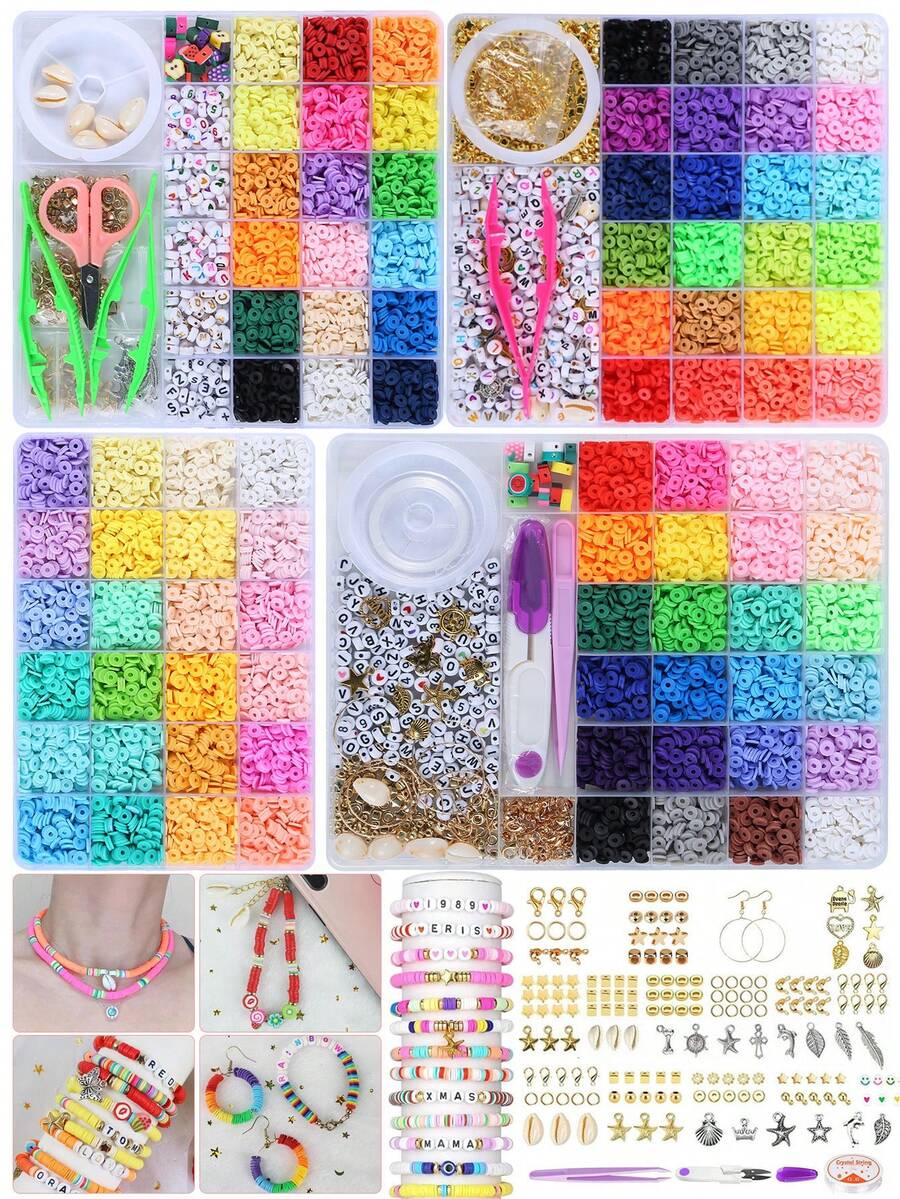 Bohemian Style Polymer Clay Bead Set, Mixed Shapes And Colors, Flat Round Polymer Clay Bead Set, Suitable For Jewelry Making, Friendship Bracelet Making - Polymer Clay Set - View 1