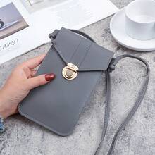 Cartera de teléfono con pantallaáctil de cuero PU con hebilla de bloqueo para mujeres, cartera pequeña vintage para estudiantes - Rojo - Ver 17