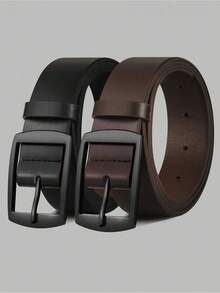 1pc New Fashion Luxury Belt For Men PU Leather Belt Metal Pin Buckle High Quality Famous Brand Designer Waist Strap Belts For Jeans Women Belt Plus Size - 黑色 - 查看 1