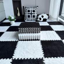10 piezas Alfombra de piso de peluche suave, 30 x 30 cm Alfombra de piso de empalme para dormitorio, sala de estar, ventana, decoración del hogar - Multicolor - Ver 15