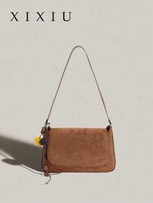 Large Capacity And Multi-Compartment! Suede Crossbody Square Bag, Retro Chain Design Essential For Autumn And Winter Outings - Brown - View 7