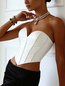 Áo corset trắng gợi cảm, thanh lịch, có gọng và dây buộc phía sau, phù hợp cho hộp đêm, hẹn hò, lễ hội âm nhạc, áo định hình dáng người dáng ngắn. - trắng - Xem 4