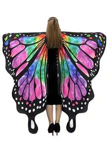 1pc Women's Carnival Lively Butterfly Wing Cape - Colorful Polyester Fairy Cloak Without Feathers, Perfect For Halloween Costume Parties - Multicolor - View 2