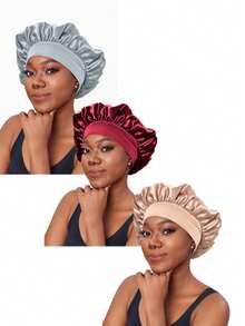 3/8/1pc Women Silk Satin Wide Brim Hair Caps, Everyday Wear Hair Sleep Cap - Multicolor - View 8