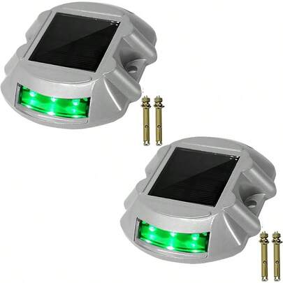 Solar Deck Lights 2 Pack Driveway Dock Light Solar Powered LED Outdoor IP68 Waterproof Road Markers Warning Step Light Driveway Light For Sidewalk Garden Path Stair Road Yard Green Light