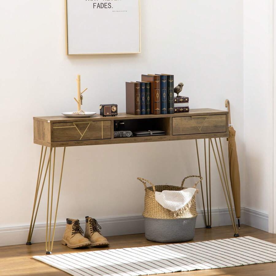 HOMCOM Mesa de banco - Bronze - Ver 1