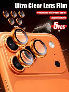 Yezodawee Set de 5 protectores de película metálica naranja para lente de cámara, ajuste perfecto, cubierta circular para lente de cámara trasera, compatible con 17 Pro Max/17 Air/16 Pro Max/16 Pro/16 Plus/16/16E/15/14/13 Mini/12/11 - Naranja - Ver 34