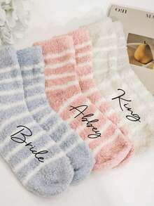 Custom Embroidered Name Women's Stockings, ,Festive Velvet Socks,White Fuzzy Embroidered Festive Socks,Autumn/Winter Women Heart Embroidery Mink Plush Socks, Hand Washable Holiday Socks,Christmas Stockings,Chic Fall And Winter,Valentine's Day, Christmas, And Thanksgiving,Her, Fall, Chic Fall And Winter - Multicolor - View 7