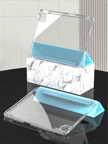 1pc Ultra-Thin Transparent 3-Fold IPad Protective Case With Stand, Shock-Proof, Pencil Slot, Suitable For IPad Mini 4/5/6, 9.7/10.2/10.5 Inch, Air 4/5/6/7, 10th/11th Gen, Pro 11 Inch, Air 11 (M2), Air 13 And Pro 11 (M4), Transparent Back Cover, High Transmittance, Customizable - Light Blue - Baby Blue - View 6