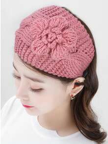 1pc Women's Polyester Knitted Scarf/Headband, Floral Embellished, Warm & Versatile, Elastic, Suitable For Daily Wear