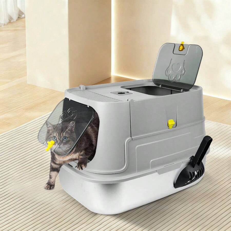 XL Stainless Steel Cat Litter Box With Lid, Removable Cat House, Scoop, 2 Doors, 36 * 48.5 * 39.5 Cm - 36 * 48.5 * 39.5 cm - View 1