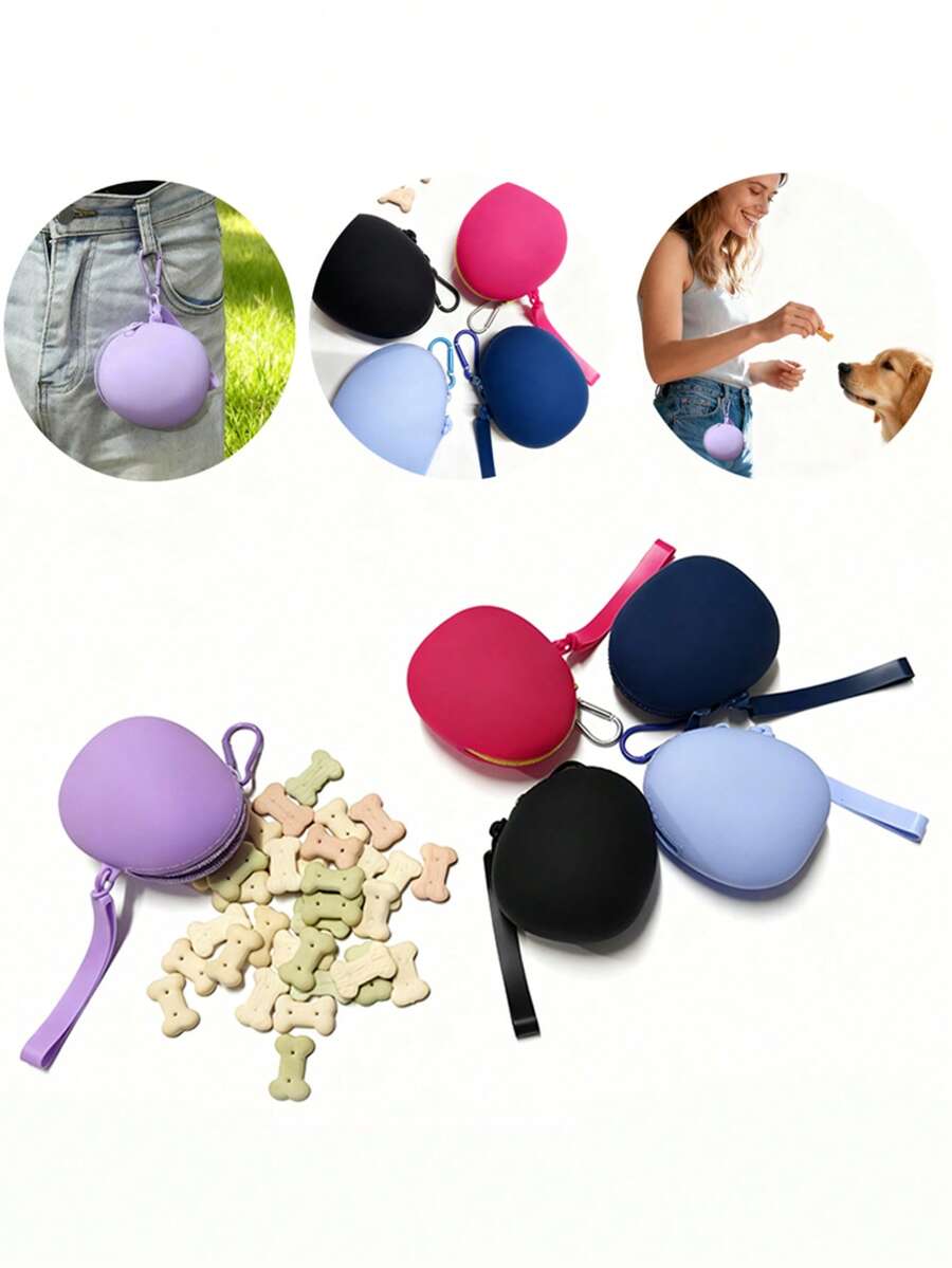1pc Silicone Dog Training Pouch, Pet Treat Bag, Portable With Wrist Strap Large Capacity Dog Snack Bag, With Separate Hook Can Be Hung On Waist And Training Leash, Suitable For Walking, Training, Travel, Perfect Gift For Pet Owners