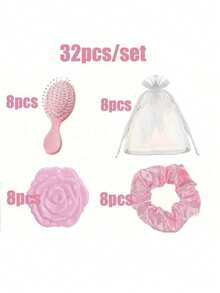 Set regalo da sposa 32/12/2 pezzi, inclusi pettine rosa, scrunchies per capelli rosa, specchio per trucco rosa, specchio, borsa regalo, accessori per capelli da sposa, damigella d'onore, proposta, regalo di compleanno, decorazione per feste, regalo per la sposa, regalo per gli ospiti, ricordo per le damigelle, benedizione, laurea, regalo di Ramadan - Rosa - Visualizzare 6
