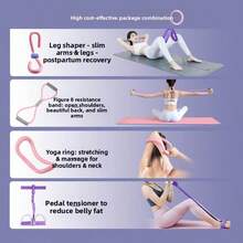 Yoga Fitness Set: Resistance Bands, Leg Toner, Yoga Ring, Figure 8 Resistance Bands, Gliding Discs, And Other Yoga Equipment. Home Slimming Waist And Leg Trainer, Postpartum Recovery Full Body Workout Set To Help You Maintain A Fit Figure - Multicolor - View 7