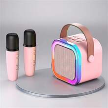 Mini Karaoke Machine, Equipped With 2 Wireless Microphones, Suitable For Adults' Portable Speaker, With Lights And Fun Sounds, An Interactive Dual-Microphone Toy. A Great Gift For Ramadan. Ideal For Giving As A Gift To Boyfriends And Girlfriends.