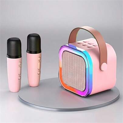 Mini Karaoke Machine, Equipped With 2 Wireless Microphones, Suitable For Adults' Portable Speaker, With Lights And Fun Sounds, An Interactive Dual-Microphone Toy. A Great Gift For Ramadan. Ideal For Giving As A Gift To Boyfriends And Girlfriends.
