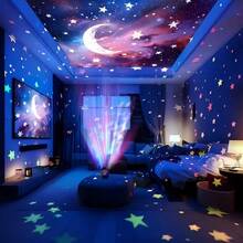 1pc Star & Moon Projection Night Light - USB Powered - Projection Lamp - Bedside Bedroom Atmosphere Light - Rotating Room Projector Light - Multi-color light - View 3
