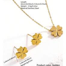 VceTd 一套 3 件简约清新的幸运草和花瓣设计项链和耳环套装，适合女性日常佩戴或作为情人节礼物套装 - 金黃色 - 查看 14