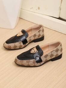 1双男童复古刺绣豹头装饰牛津鞋，时尚百搭儿童正装鞋，轻便防滑TPR橡胶鞋底，适合所有季节、学校、派对、正式场合。 - 卡其色 - 查看 16