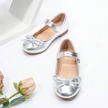 Kids Girls' Comfortable Slip-On-On Round Toe Fashionable Flat Shoes, Anti-Slip & Durable, Gold PU Material - Silver - View 1