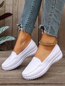 Zapatos planos de mujer de un solo color de EVA (copolímero de etileno y acetato de vinilo), adecuados para el hogar, vacaciones, oficina, todas las estaciones - Blanco - Ver 1