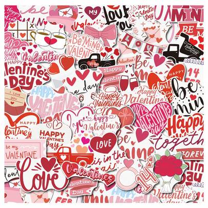 50 piezas Pegatinas del Día de San Valentín, Pegatinas de Amor Romántico Rosadas, Decoraciones del Día de San Valentín, Regalos del Día de San Valentín, Pegatinas Decorativas de Dibujos Animados Doodle Estéticas, Pegatinas de Vinilo Resistentes al Agua Adecuadas para Portátil, Teléfono, Coche, Monopatín, Botella de Agua, Scrapbook, Diario de Computadora, Regalos