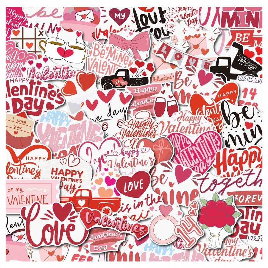 50张情人节贴纸，粉色浪漫爱情贴纸，情人节装饰，情人节礼物，装饰卡通涂鸦美学贴纸，防水乙烯基贴纸，适用于笔记本电脑、手机、汽车、滑板、水瓶、剪贴簿、电脑日记本、礼物 - G - 查看 1