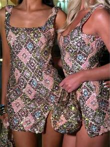 Women's Summer Sequin Dress Diamond Pattern Square Collar Shift Backless Hip Wrap Cocktail Disco Outfit Party Club Night Out Mini Dresses Vestidos De Fiesta Elegantes - 淺粉色 - 查看 1