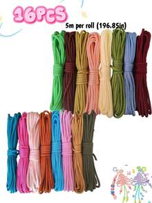 16pcs 5m 7-Strand 4mm Diameter Paracord, Outdoor Umbrella Rope For DIY Bracelets, Necklaces, Emergency Use, Camping, Tying, Clothesline - Multicolor - View 1