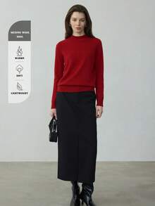Áo len cổ lọ màu trơn 100% len Merino, Áo chui đầu ấm áp cho nữ, Mùa đông cơ bản, Thích hợp cho Giáng sinh, Lễ tạ ơn, Năm mới - Màu Đỏ Sâu - Xem 5