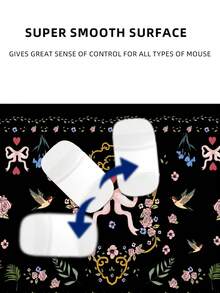 复古甜美黑色鼠标垫，可爱桌垫 XXL 大号扇形游戏鼠标垫，防滑橡胶底座键盘垫防水少女桌面垫，适用于笔记本电脑游戏、家庭办公，花朵蝴蝶结 - 彩色 - 查看 9