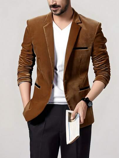 男士商务休闲修身灯芯绒西装外套，适合日常办公、休闲活动及百搭场合。
