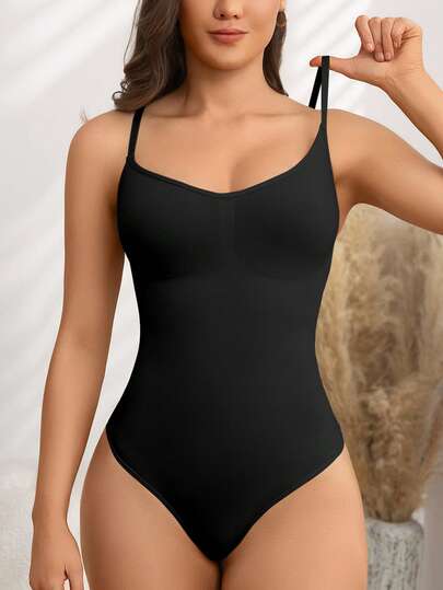 Women's Tummy-Control Spaghetti Strap Thong Seamless Shapewear Bodysuit
