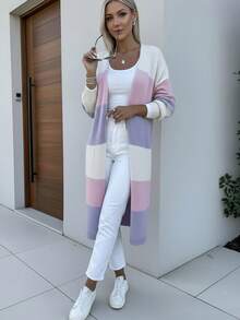 2025 Autumn/Winter New Fashion Casual Colorblock Striped Long Sleeve Knit Cardigan For Women - Multicolor - View 2