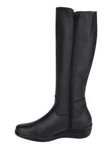 Bota alta para mujer cómoda punta redonda con hebilla tacón bajo estilo minimalista para oficina y diario - Negro - Ver 5