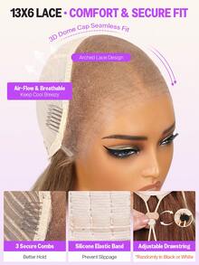 MEGALOOK Peluca sin pegamento 13x6 Max con encaje precortado, degradado rubio & marrón, actualización de cabello 100% humano con gorro con cordón, peluca frontal de encaje transparente, peluca con ondas corporales 18-26 pulgadas, densidad 180%, pelucas de color rubio - Multicolor - Ver 8