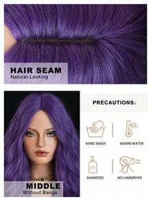 Tóc giả dài, xoăn, gợn sóng màu tím dành cho nữ, chất liệu tổng hợp, rẽ ngôi giữa, không có mái, chất lượng cao, sợi chịu nhiệt, thích hợp cho các bữa tiệc cosplay, dạ hội hóa trang, lễ hội âm nhạc và lễ hội hóa trang, dài 26 inch. - Màu tím - Xem 6