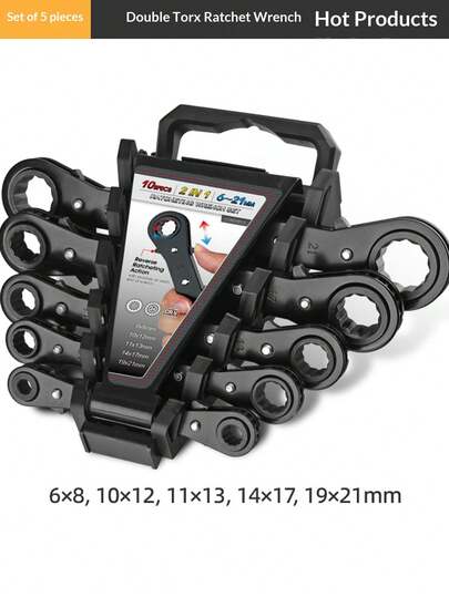 1/5-Piece Set,Multipurpose Dual Head Box Ratchet Wrench Set, Reversible Function For Efficient Fastening/Unfastening, For Auto Repair & Home Maintenance,Industrial Grade Double-Ended Ratchet Spanner Set