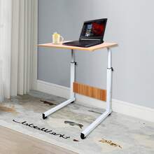 Tavolo da computer con ruote - Colore legno bianco e naturale - Visualizzare 3