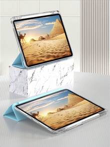 1pc Ultra-Thin Transparent 3-Fold IPad Protective Case With Stand, Shock-Proof, Pencil Slot, Suitable For IPad Mini 4/5/6, 9.7/10.2/10.5 Inch, Air 4/5/6/7, 10th/11th Gen, Pro 11 Inch, Air 11 (M2), Air 13 And Pro 11 (M4), Transparent Back Cover, High Transmittance, Customizable - Light Blue - Baby Blue - View 8