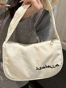 定制刺绣名字单肩斜挎包，慵懒日式文艺风，时尚学生休闲韩版饺子包，配有可调节肩带、拉链封口、涤纶内衬、纯色设计、包边彩绘细节——专为时尚女性打造——适合日常使用、旅行、购物——是送给青少年和年轻女性的完美礼物，也是圣诞节、复活节、生日、情人节的理想之选。 - 彩色 - 查看 4