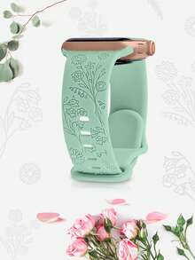 St.siabe 1条花卉雕刻软硅胶防水运动表带，兼容38mm 40mm 41mm 42mm 44mm 45mm 49mm，适用于Series S10 9 8 7 6 5 4 3 2 1 SE Ultra Loop表带替换装 - 石蓮藍 - 查看 8